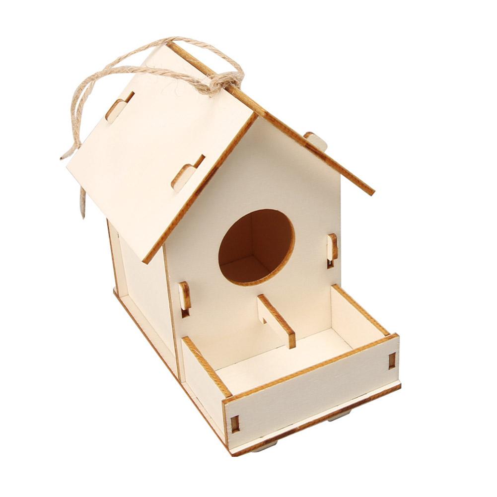 Bird Wood House with Lanyard Outdoor Unfinished DIY Accessory Pet Supplies Hanging Birdhouse for Outside Balcony S8P0