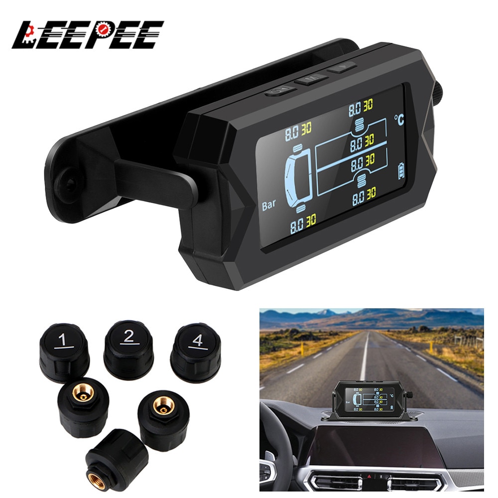 Lastbil bil dæktryk overvågningssystem tpms solopladning 6 ekstern sensor lcd display dæk diagnostiske værktøjer alarm monitor