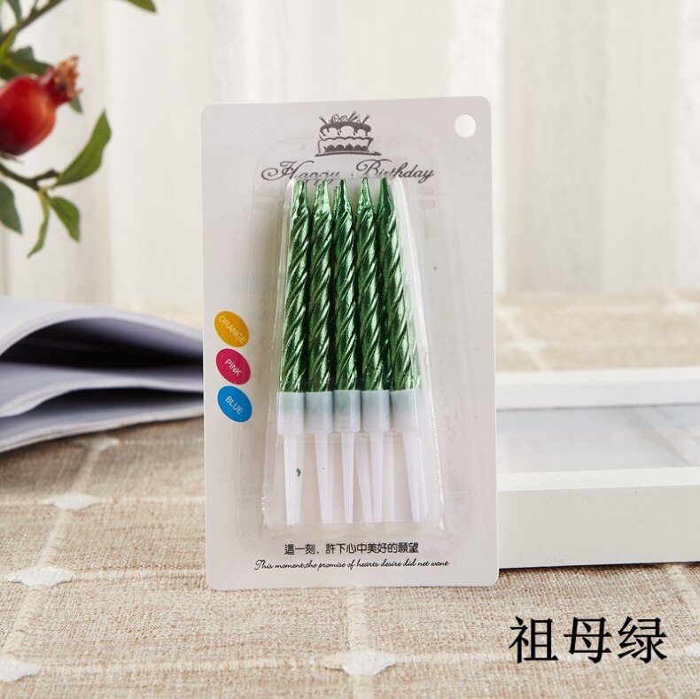 1/10Pcs Draad Kleur Verjaardag Kaarsen Met Stand Cake Kaars Event Party Benodigdheden Bruiloft Decoratie Kaars Maken: Green