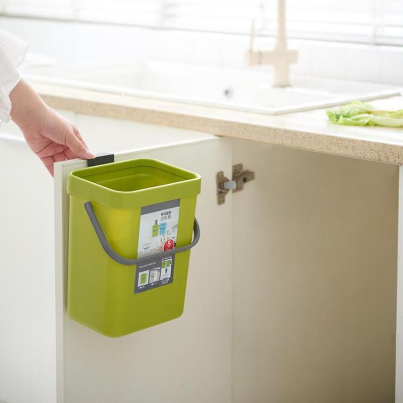 3/5L Wall Mounted Folding Waste Bin Kitchen Cabinet Storage Bin Garbage Door Accessories Can Car Trash Kitchen Trash Hangin O0X2