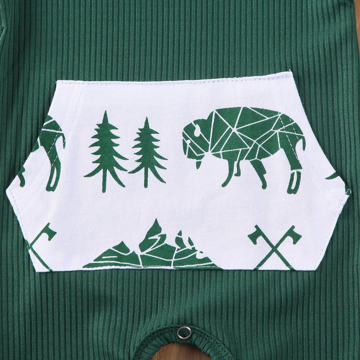 0-18M Summer Infant Kids Baby Boys Girls Rompers Pattern Print Short Sleeve Pocket Jumpsuits Clothes