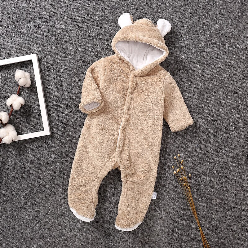 Winter Newborn Baby Romper Costume Baby Boys Clothes Coral Fleece Warm Baby Girls Clothing Animal Overall Baby Rompers Jumpsuit: Khaki / 80