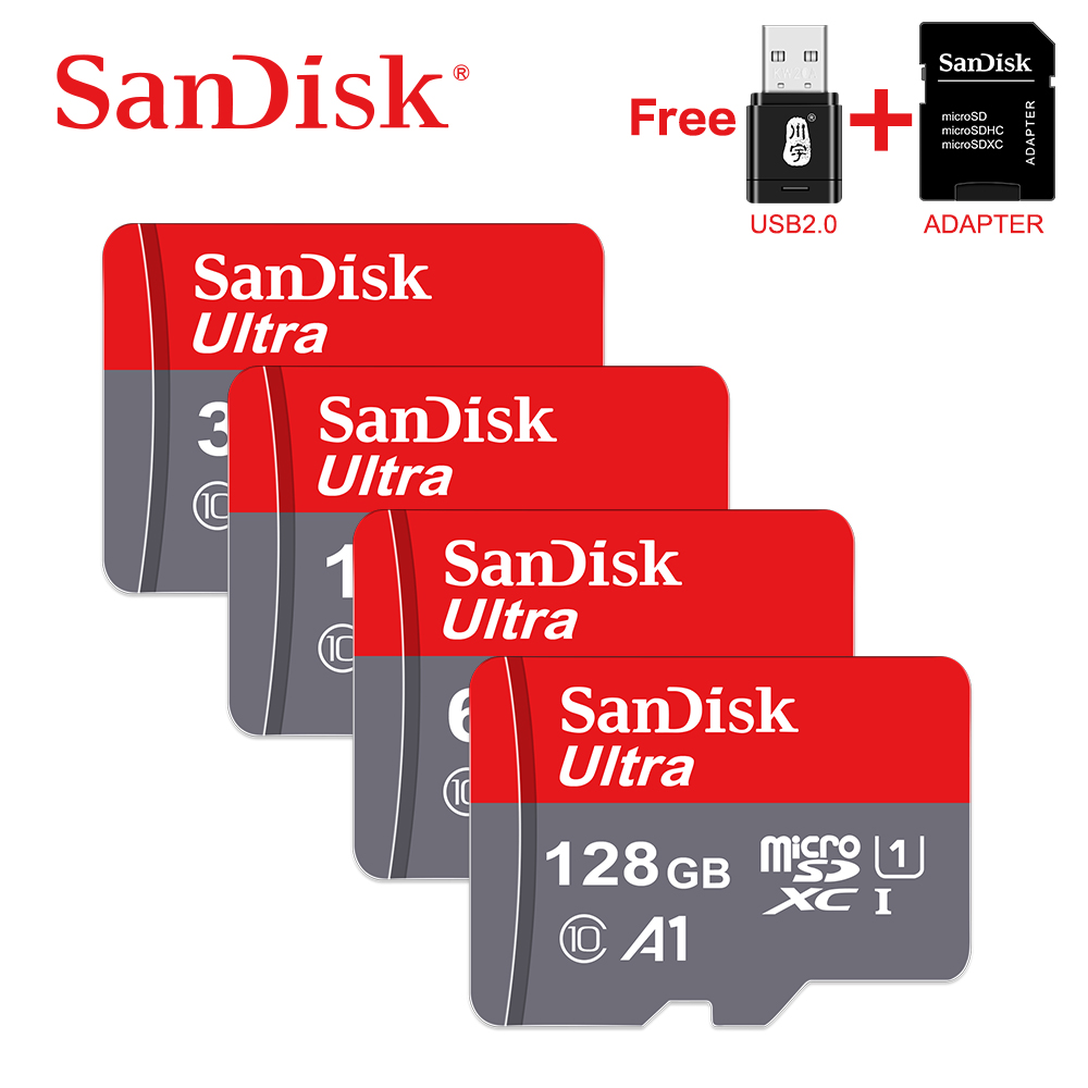 100% Originele Sandisk Micro Sd Card Class10 Tf Card16gb 32Gb 64Gb 128Gb Geheugenkaart Voor Telefoon En Tafel pc Met Adapter