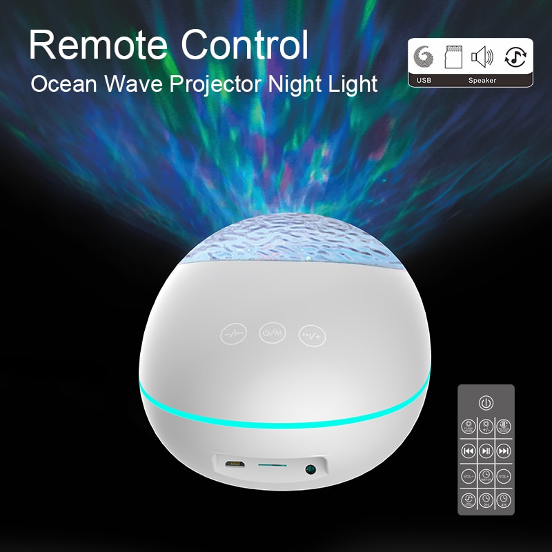 Lucky Stone Ocean Wave Projector Night Light Lamp Bluetooth Music Player Remote Control Water Wave Color Led Projector For Baby