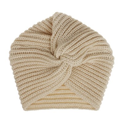 Women's Knitted Turban Hats Turban Cashmere Cross Wrap Head Hat Skullies & Beanies for Women Wool Knitting Bonnet Turbante Cap: Beige