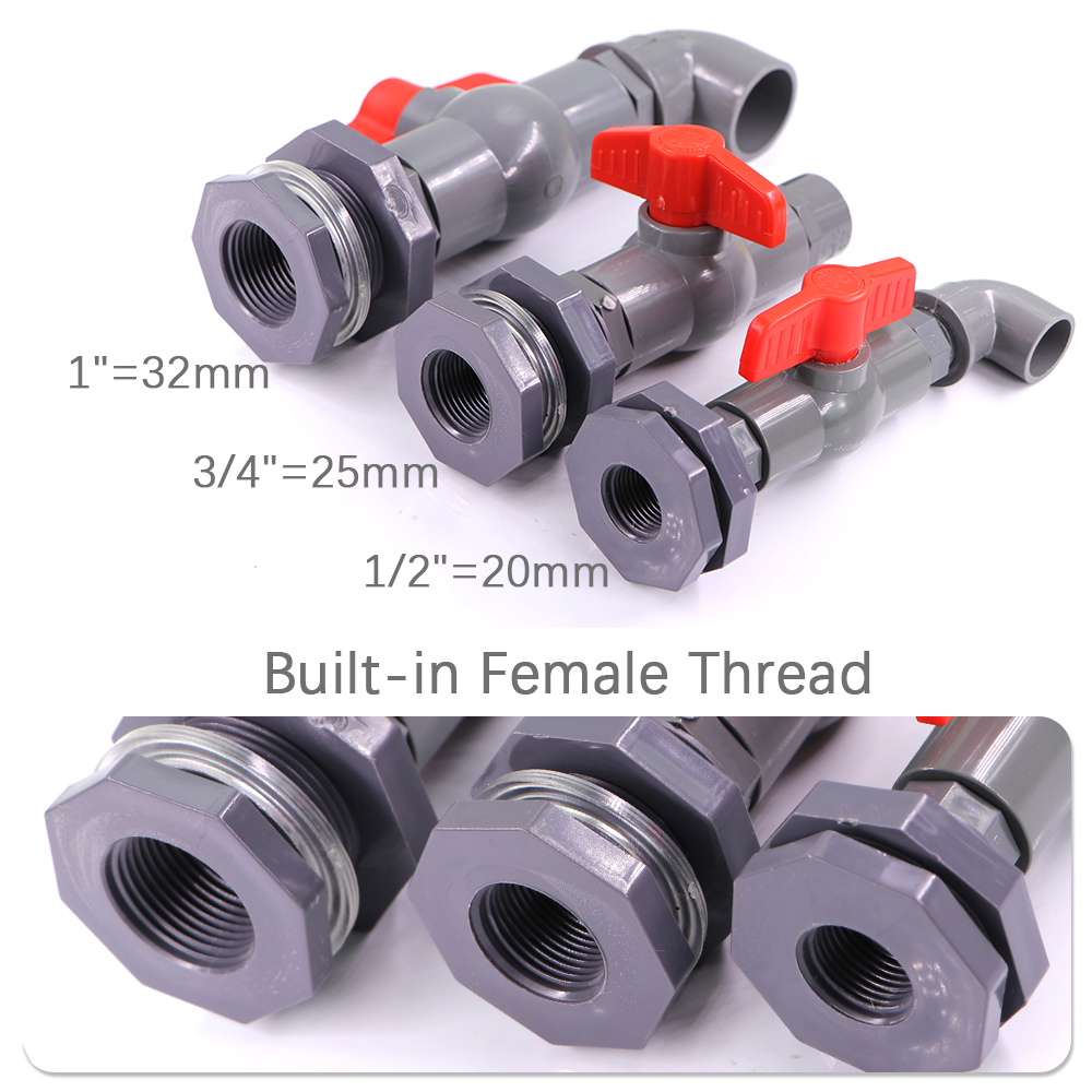 1/2" 3/4" 1" PVC Ball Valve Water Fish Tank Adapter Garden Irrigation Aquarium Pipeline Inlet Water Drain Joint Connect Repair