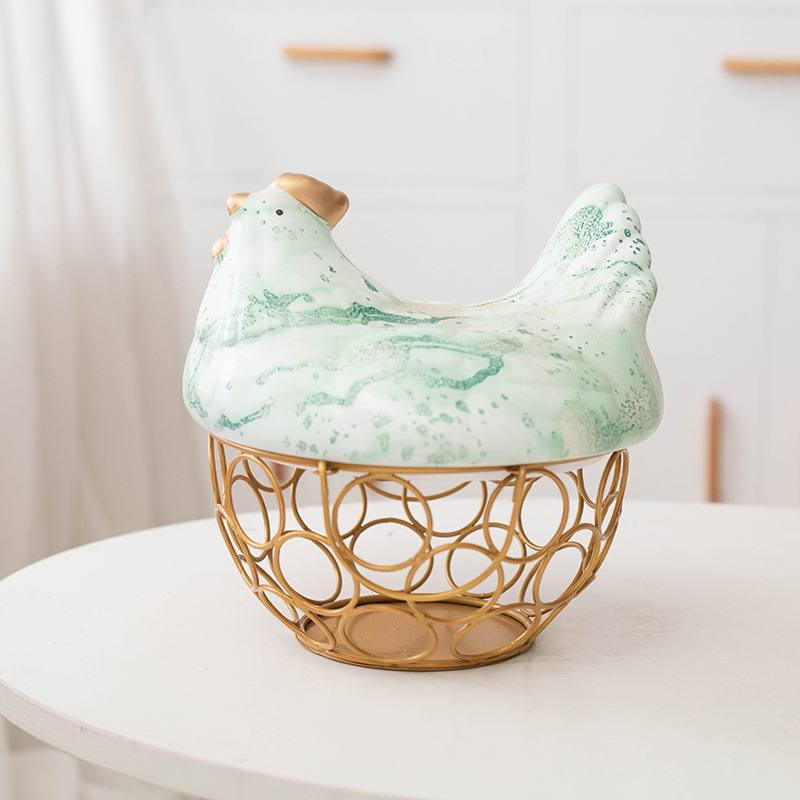 Poignée porte-œuf en céramique, poulet en métal, ornement de maison, boîte de rangement de fruits, panier de rangement en osier pour organisateur de cuisine: 13
