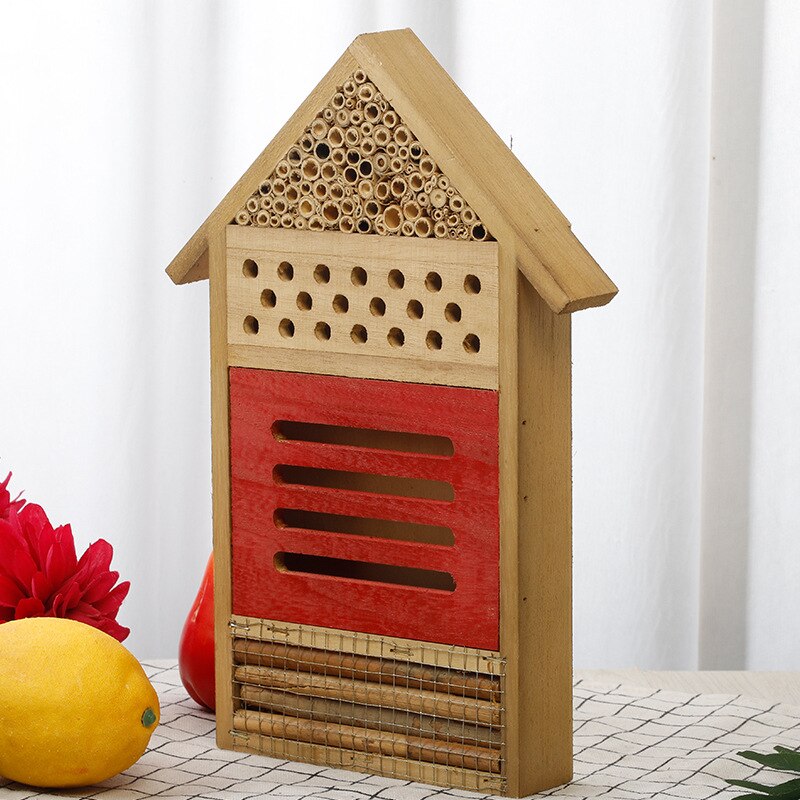 Insect House Bee Box Insect Feeding Nest Butterfly Insect Hotel Nesting Box For Bees Butterflies Garden Wooden insect house: Red