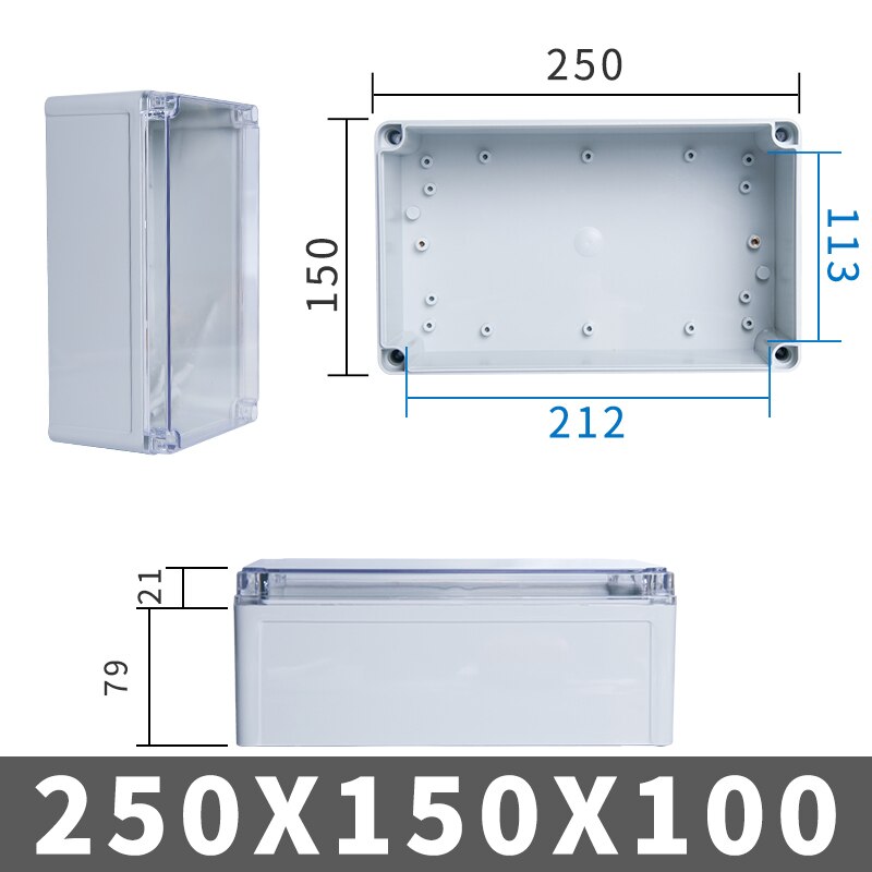 IP67 Outdoor Waterproof PC Junction Box Plastic Shell Distribution Box Monitoring Power Box Socket Box Transparent ABS: 250x150x100