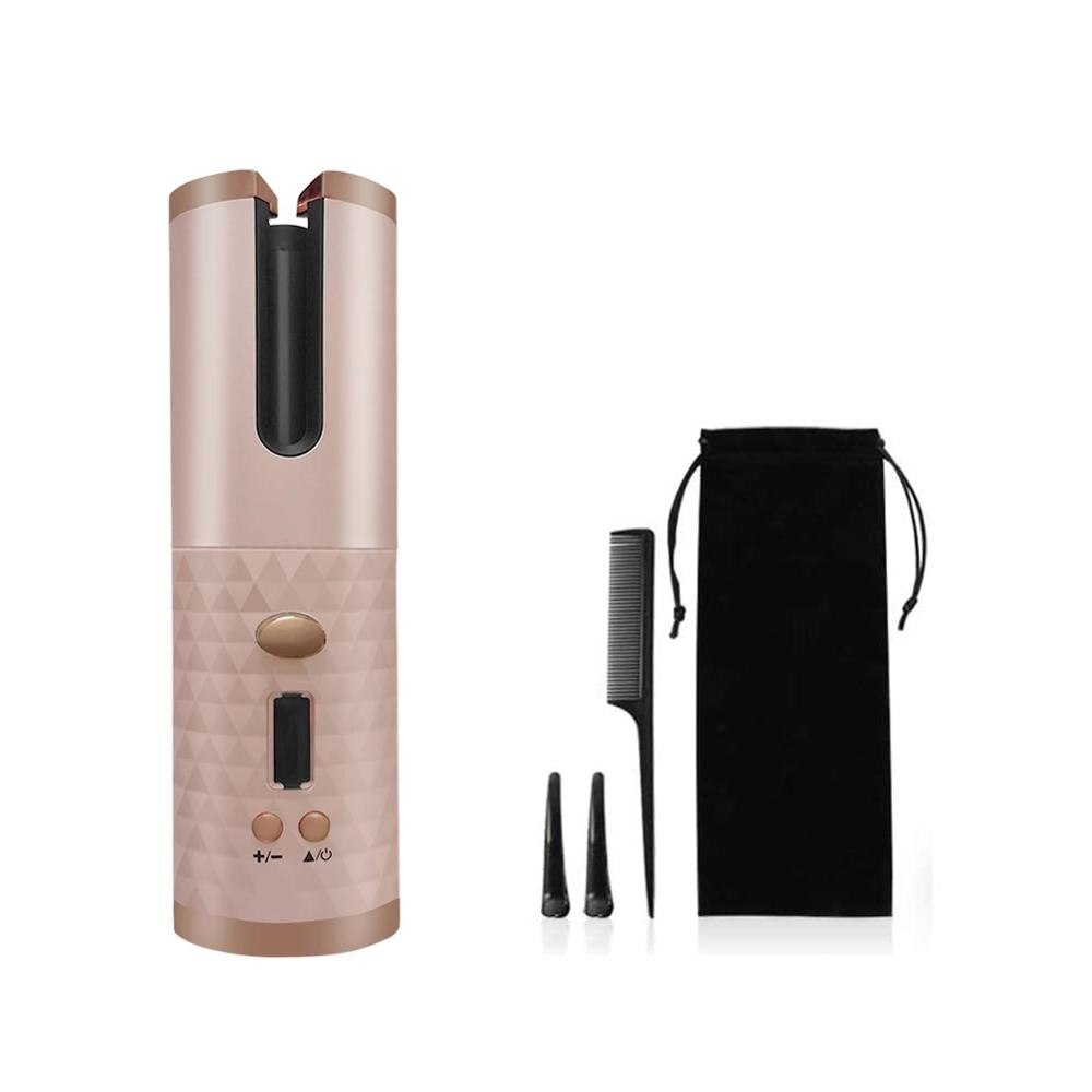 Rizador de pelo automático inalámbrico portátil máquina de pelo rizado LCD recargable por USB con función de fuente de alimentación móvil: Gris