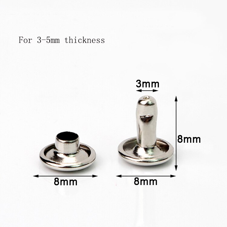 Leather Rivets Kit 100 Sets Double Cap Brass Rivets Studs: silver 8x8mm