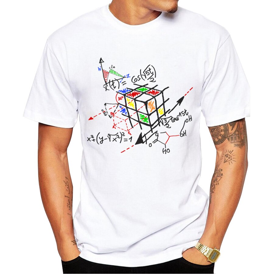 Math Work Men T-shirt Short Sleeve Hipster Tops Math cube Printed t shirts Cool tee: S