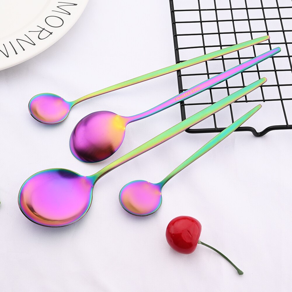 Matte Stainless Steel Dinner Cutlery Set Rainbow Tableware Kitchen Dinnerware Set Fork Coffee Spoon Knife Silverware Flatware