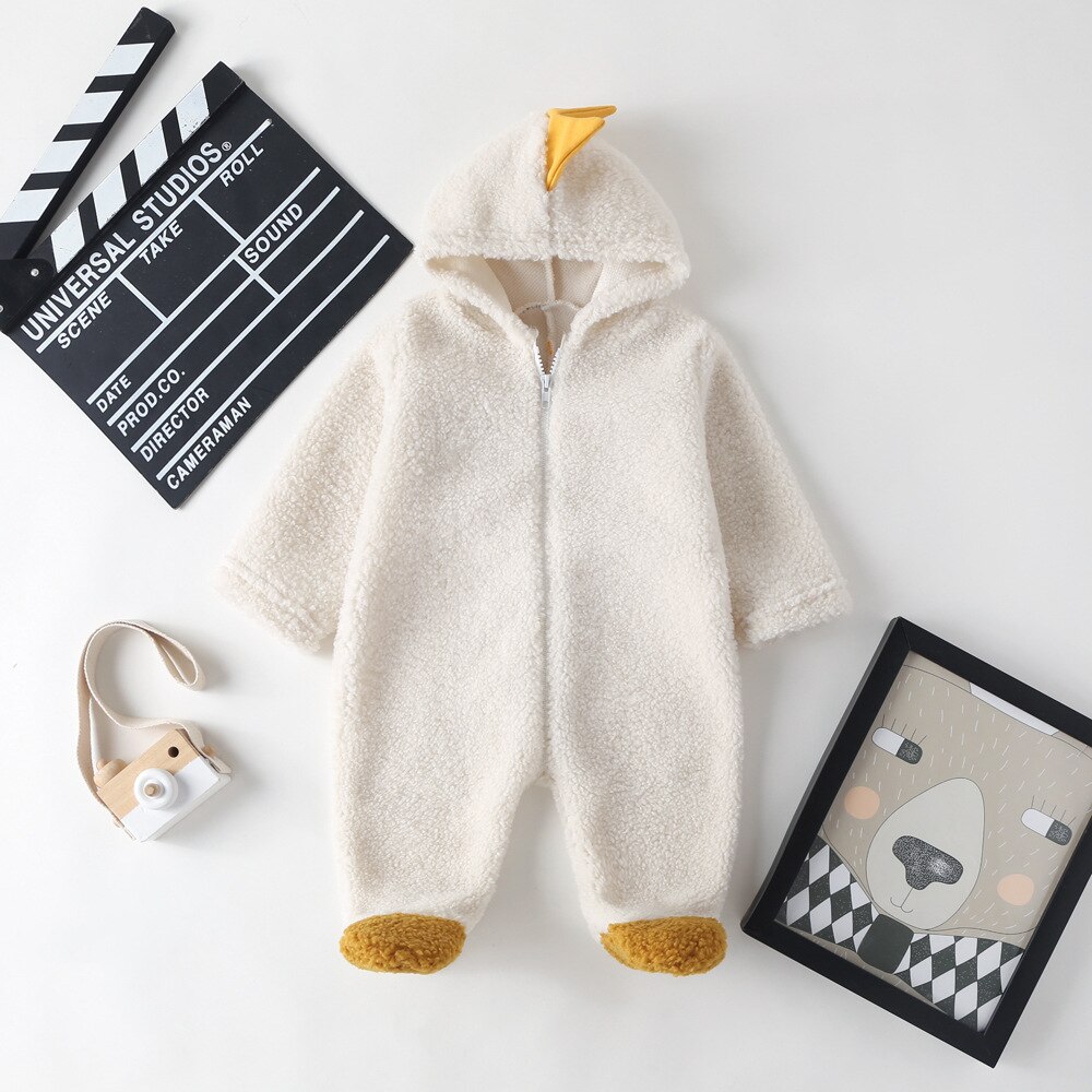 Herfst Winter Baby Jongens Meisjes Fleece Romper Dinosaurus Patroon Lange Mouwen Hooded Jumpsuit Bodysuit Voor Meisjes Jongens: WHITE / 3-6 Months