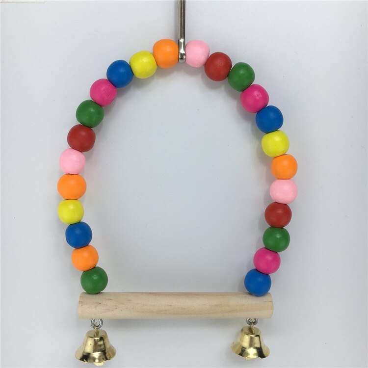 Bird Training Toys Parrot Swing Stand Natural Wooden Bird Cage Accessories Perch Hanging Swing Colorful Beads Bells Pet Supplies: Primary color