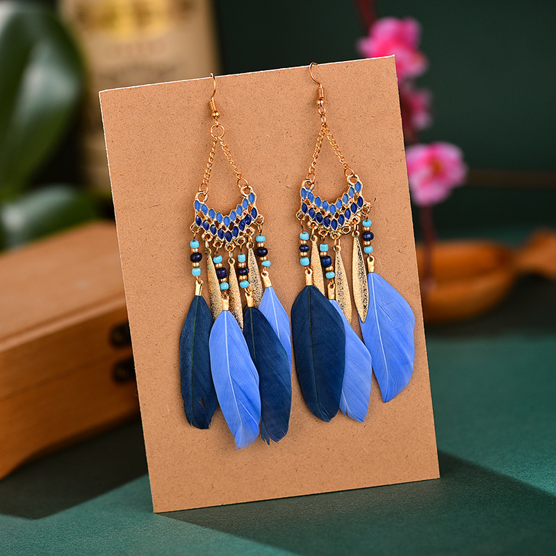 Long Tassel Feather Style Ethnic Boho Big Dangle Statement Earring Wedding Earrings Accessories: E4