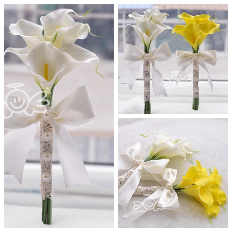 6 stk calla lilje blomster brude bryllup buketter formell brudepike hage kirke Strand bryllupsfest hvit gul blondere