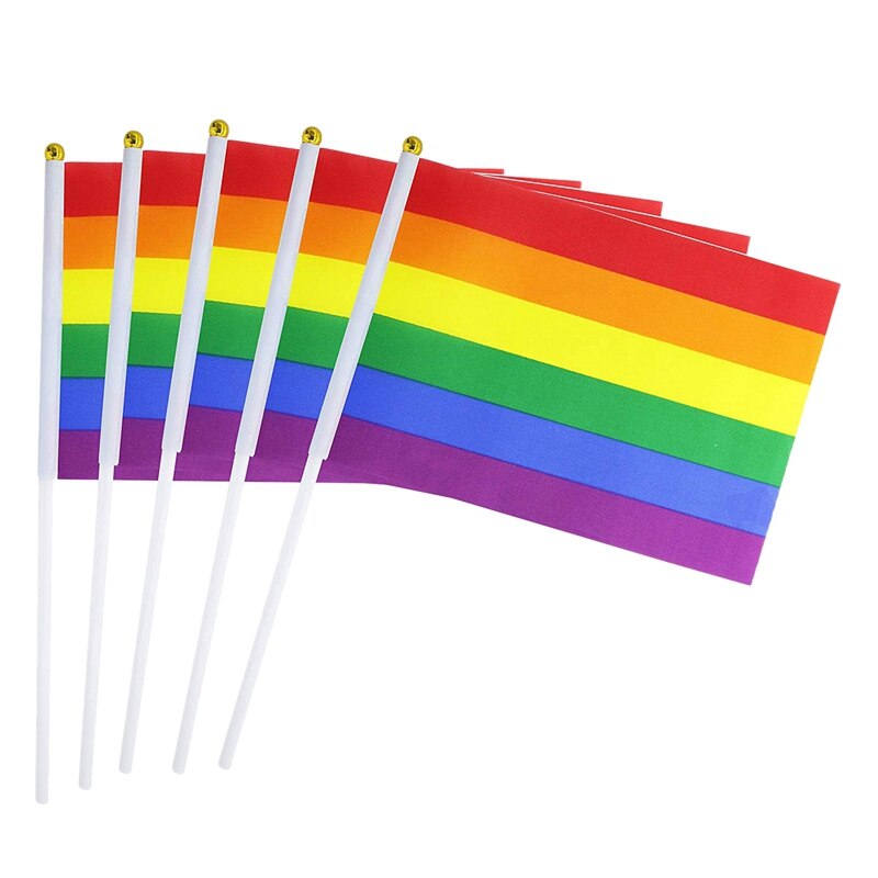 50 Pack Rainbow Small Mini Stick Flags,Decorations For Rainbow Pride Party