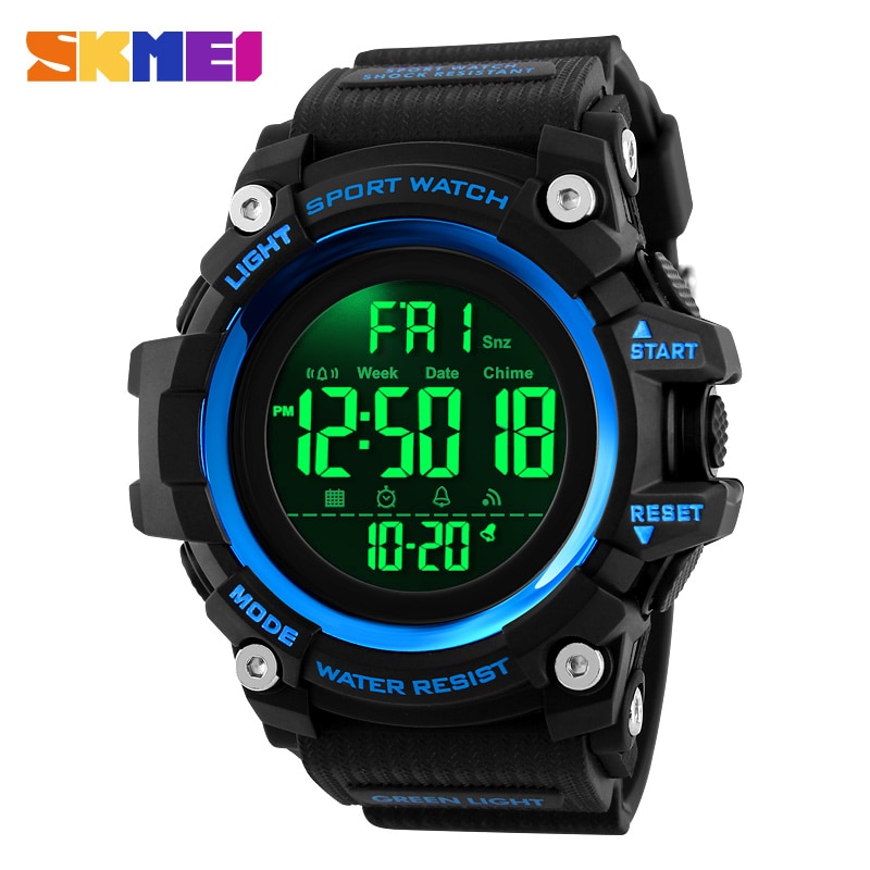 Skmei sport klokker herre digital klokke klokke 2 tid 12/24 timer el ligjt vanntett armbåndsur relogio masculino 1384