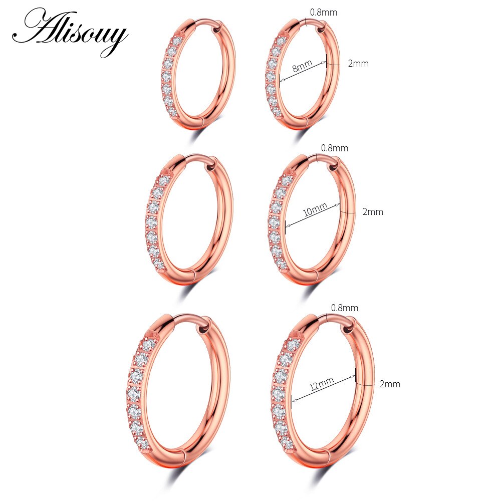 Alisouy 2Pcs Rvs Zirconia Crystal Kleine Ronde Cirkel Clip Huggie Vrouwen Mannen Hoepel Oorbellen Oor Helix Piercing Sieraden