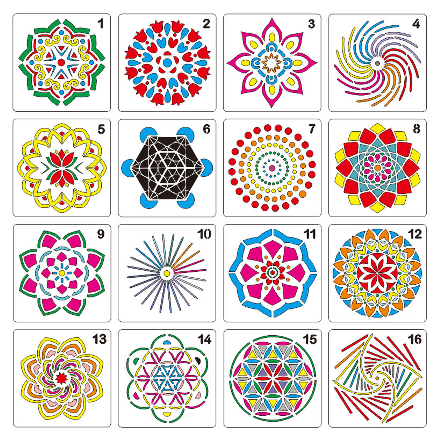 16 st mandala prickverktyg mallar stencilset själv för gör-det-själv måla rita rita konst hantverksprojekt tillbehör