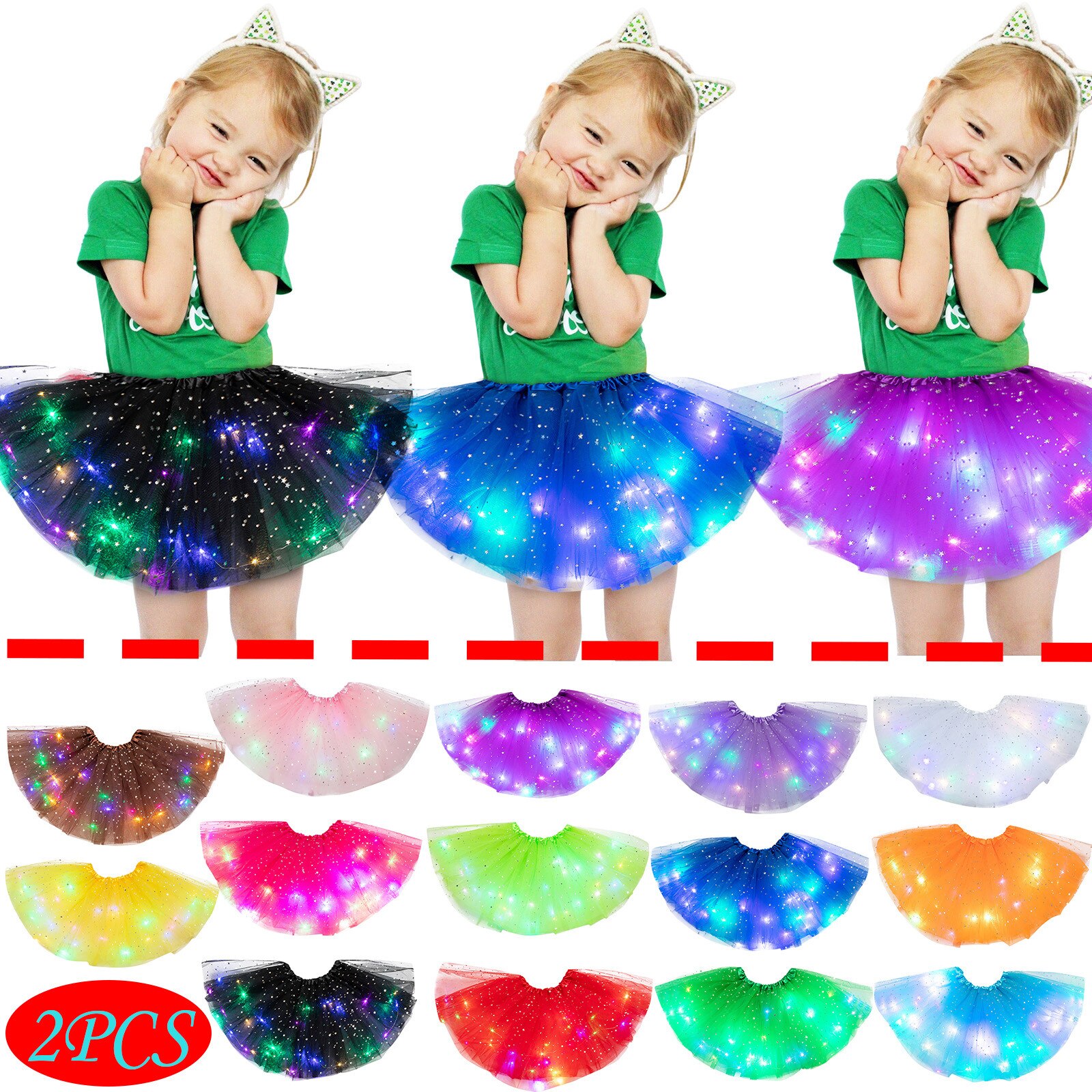 2 Stuks Zomer Jurk Kinderen Meisjes Baby Sequin Tutu Rok Led Light Up Pettiskirt Ballet Kleding Meisje Jurk Baby kleding Set #40