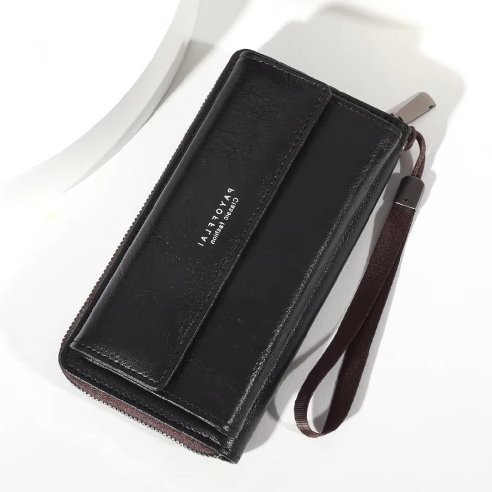 Men Long RFID Blocking Wallet Zipper Multi Card Holder Leather Credit Card Organizer Anti Theft Purse for Men: Gold