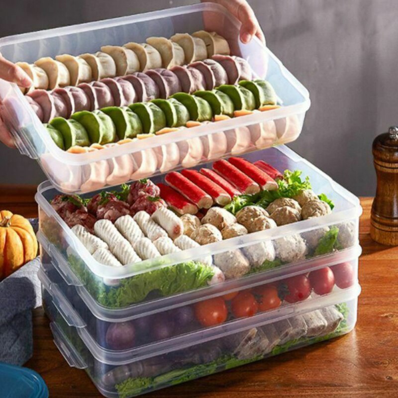 Dumpling Box Refrigerator Food Container No Divide Kitchen Transparent With Cover Plastic Storage Case Kitchen Accessories
