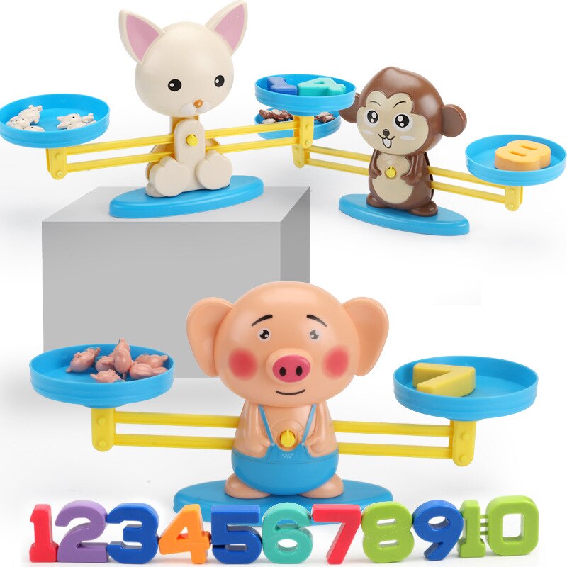 QWZ Montessori Math Animal Figure Digital Balance Scale Toy Educational Balancing Scale Number Board Game Kids Preschool Toys