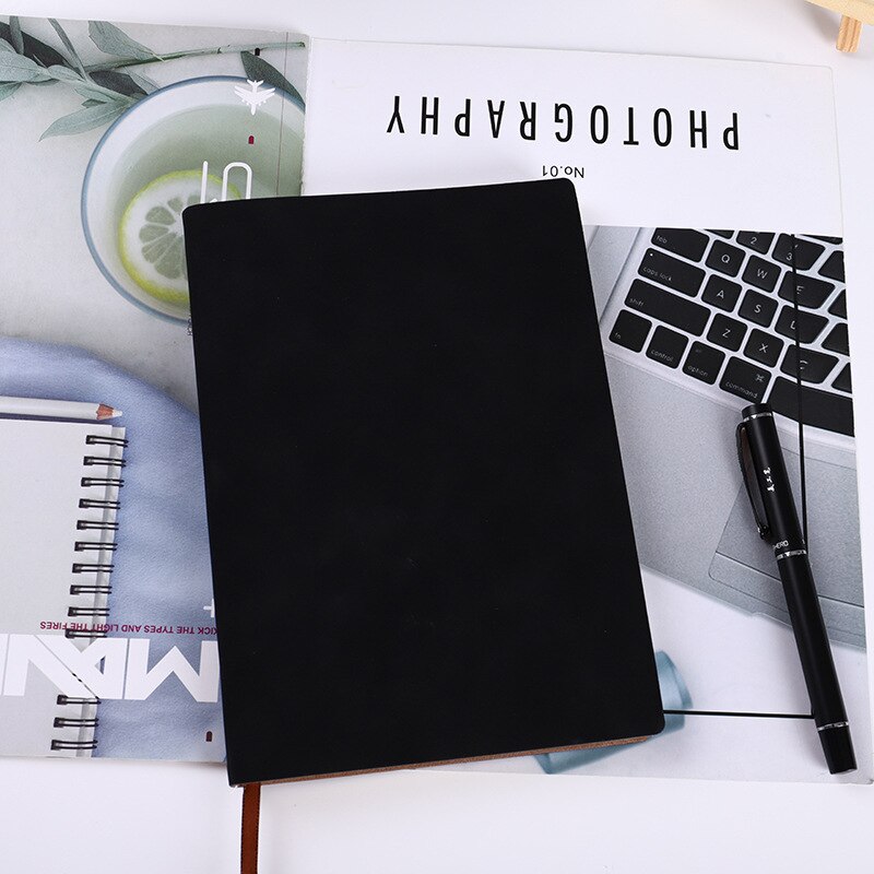 Faux Leather Diary Notebook Thick Paper White Blank Pages Sketchbook A5 Office Notepad Vintage Note Book Agenda Soft Cover: Black Notebook