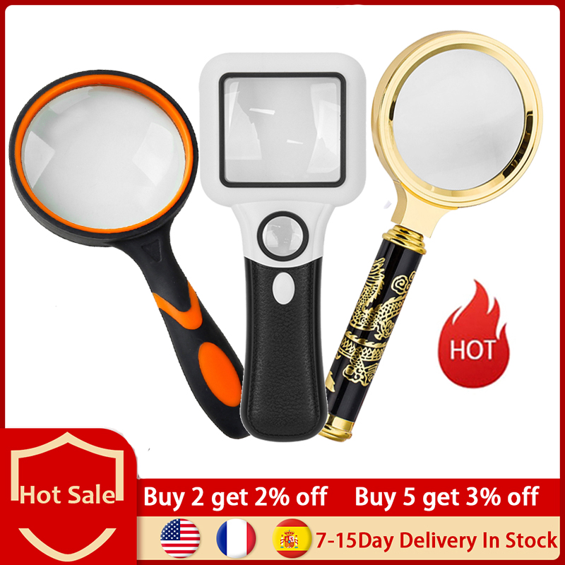 5x 45x Illuminated Magnifiers with 3LED UV Lamp Reading Magnification Loupe for Glass Jewelry Banknote Inspection Handheld Tools