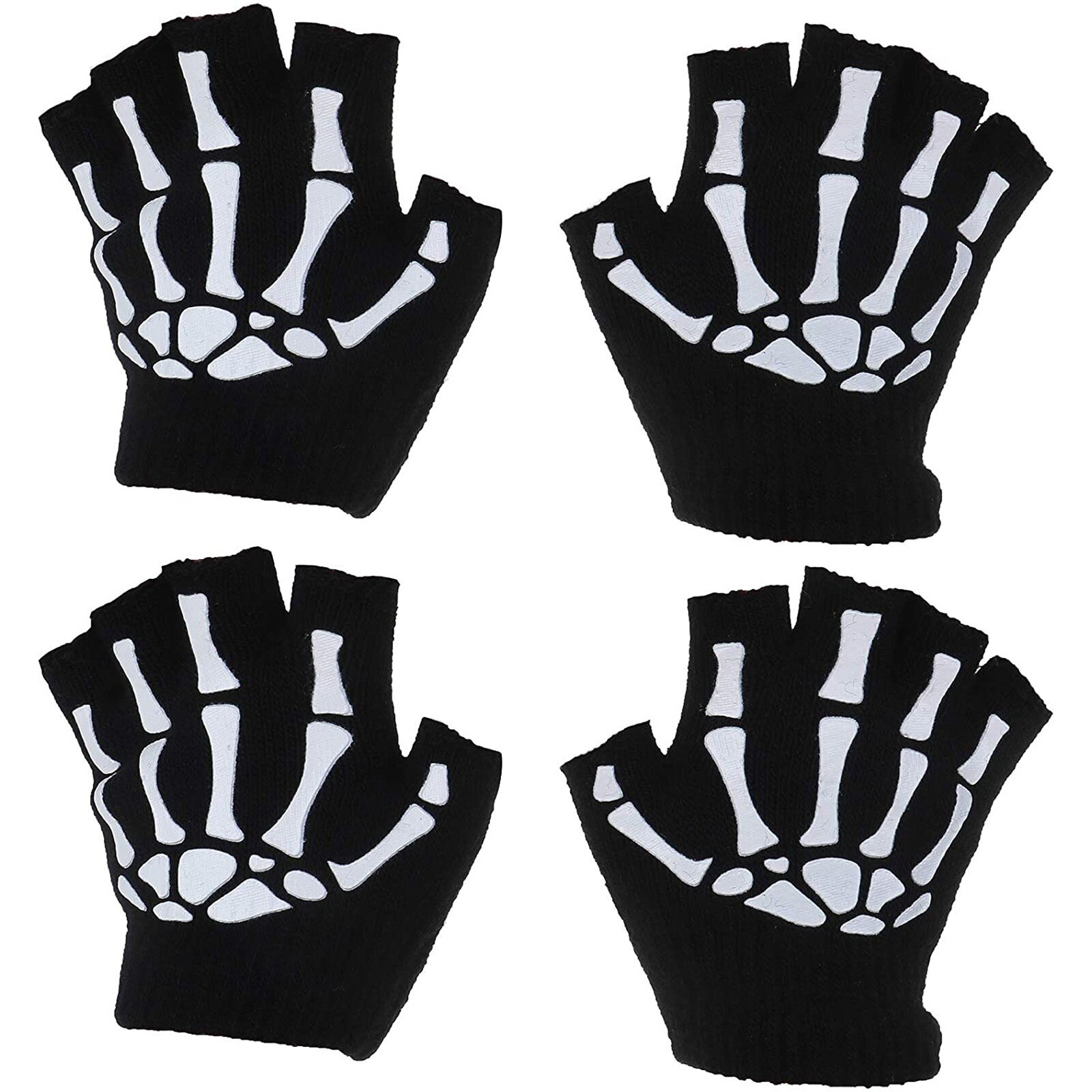 Guanti per bambini Glow In The Dark Skeleton Warm Half Finger guanti lavorati a maglia guanti invernali bambini 1/2/5 paia Guantes Перчатки Детские: 2pair