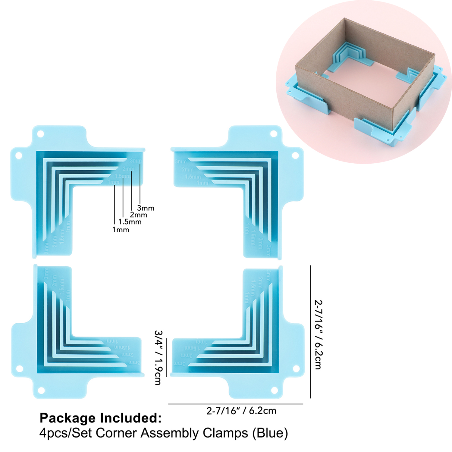 4 Stück/einstellen kreative Eck-/Trennwand-Montageklemmen für sterben einfache Herstellung von Boxen, T-förmige Eckführungen für 1/1,5/2/3 mm breite Spanplatten: Tiefe Blau