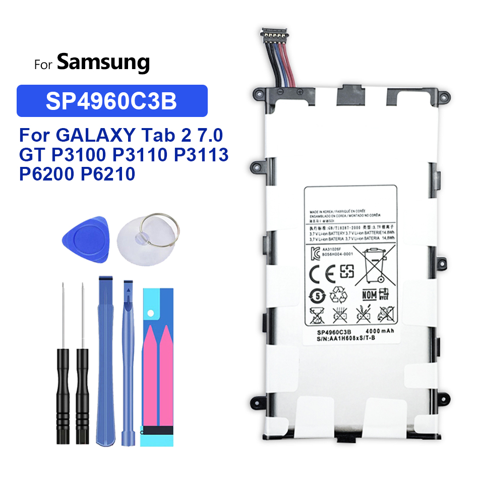 Tablet Battery 4000mAh For Samsung GALAXY Tab 2 7.0 GT P3100 P3110 P3113 P6200 P6210 GT-P3100 GT-P3110 Li-ion Battery SP4960C3B