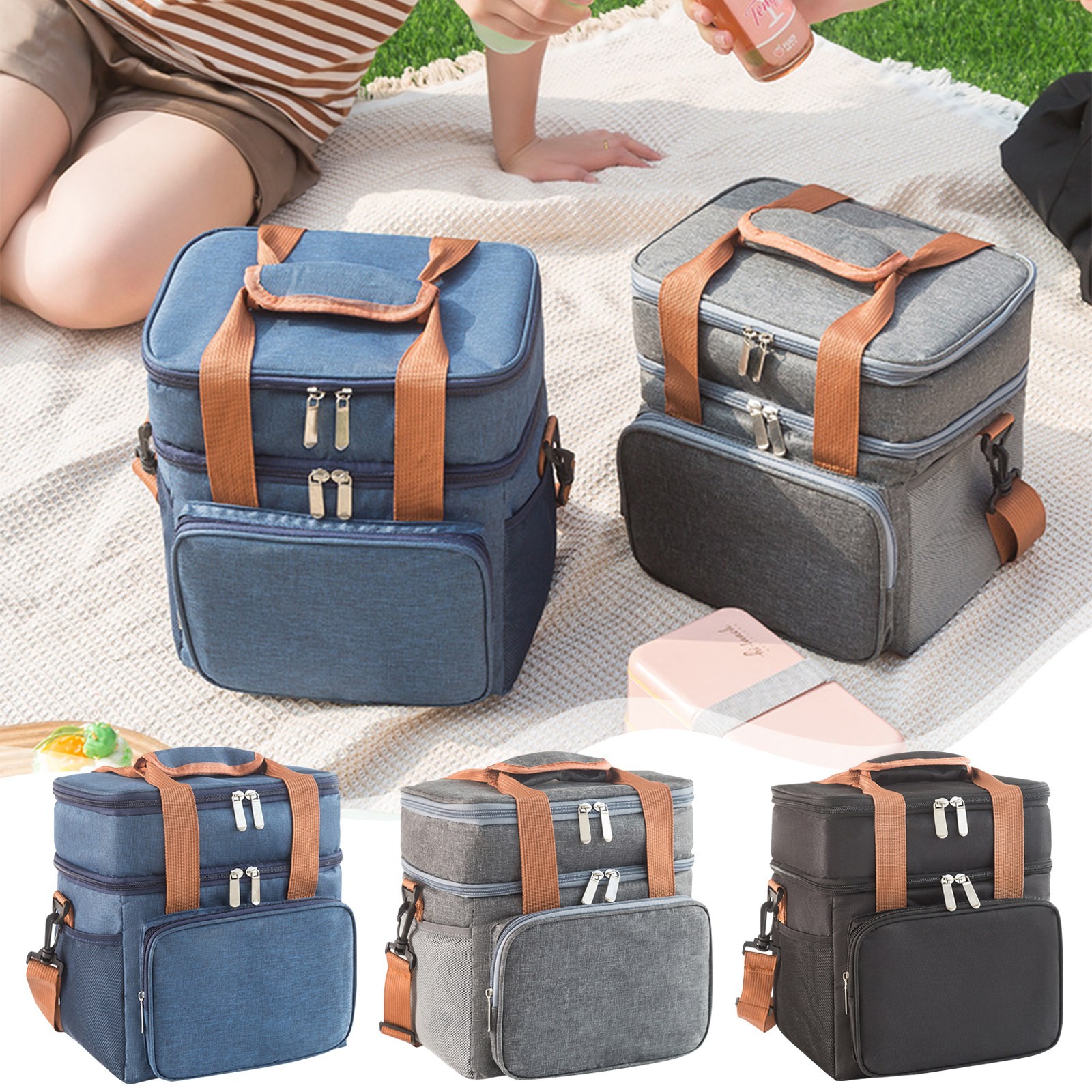 Portable Thermal Lunch Bag Picnic Food Cooler Bags Insulated Case Durable Waterproof Office Lunchbag Shoulder Strap Cooling Box