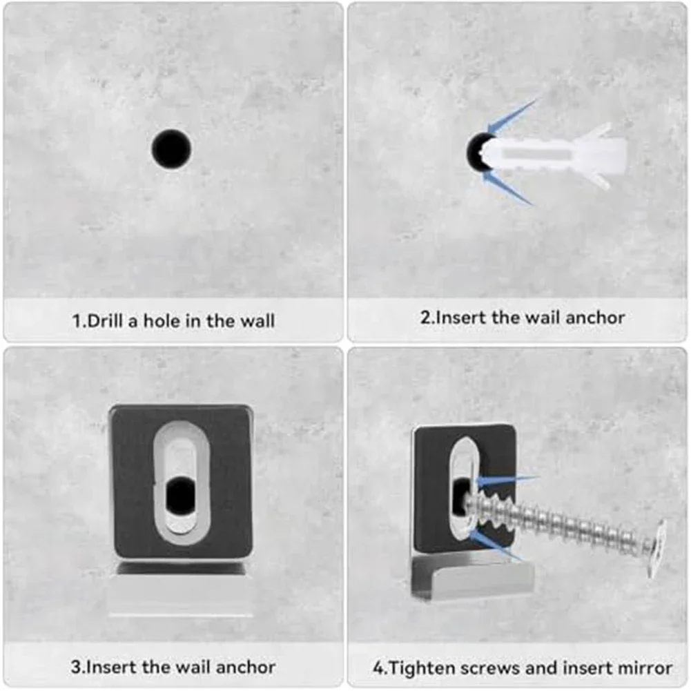 Abrazadera de Clips para espejo de pared de vidrio, Kit de fijación de montaje en pared de vidrio para espejo de baño sin marco, Hardware con tornillos, soporte para espejo, 4 Uds.