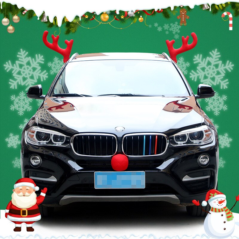 renne décor de noël voiture véhicule nez corne ensemble de costumes Rudolf renne bois rouge nez ornements Elk bois