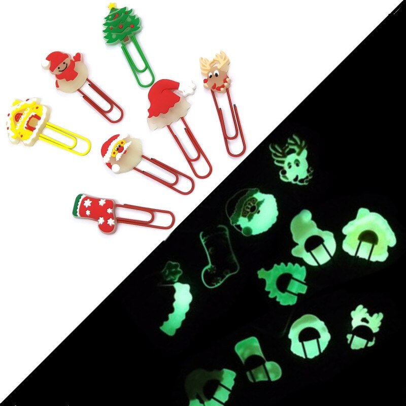8 stücke Weihnachten glühend Lesezeichen Metall Papier Clips Leucht Seite Halfter Marker für Lehrer Schüler Schreibwaren freundlicher Weihnachten