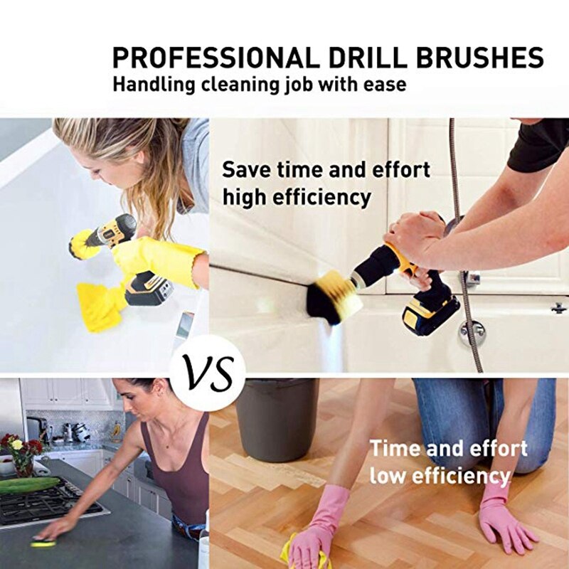 21 Piece Drill Brush Attachments Set Scrub Pads Sponge Power Scrubber Brush with Rotate Extend Long Attachment All Purpose Clean