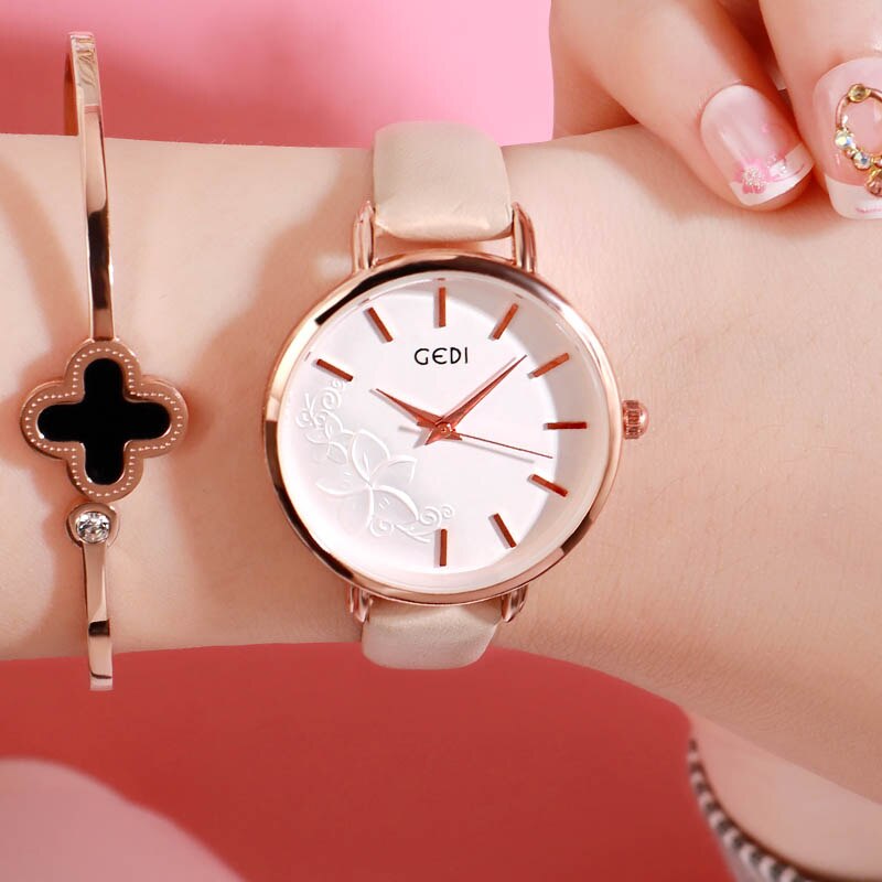 GEDI Frauen Uhr Ultra-dünne Quarzuhr Einfache Stil Geschäft Uhr Dame Lederband Uhr Frauen Armbanduhr Reloj mujer: nackt