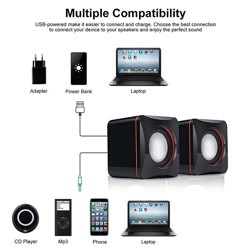 Portable Computer Speakers USB Powered Desktop Mini Speake Bass Sound Music Player System Wired Small Loudspeaker For PC Laptops