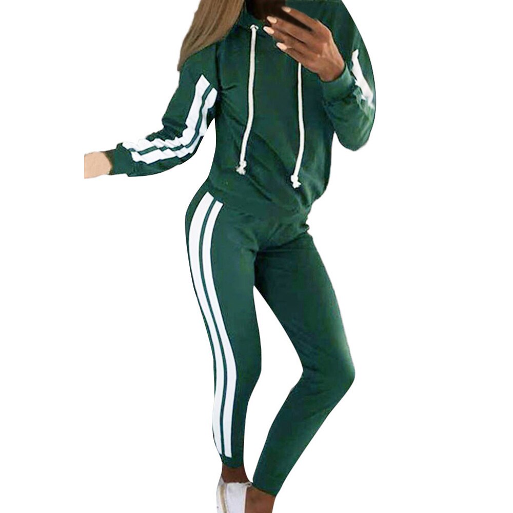 Conjunto de dos piezas Otoño e Invierno chándal de las mujeres sudadera Sudadera con capucha y Pantalones Casual 2 piezas trajes de mujer traje de deporte establece: green / M