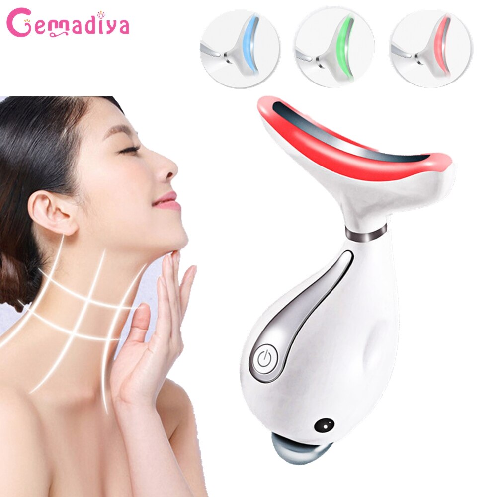 3 Colors Remove Double Chin Neck Device LED Photon Therapy Anti-Wrinkle Vibration Face Skin Lifting Tightening Massager