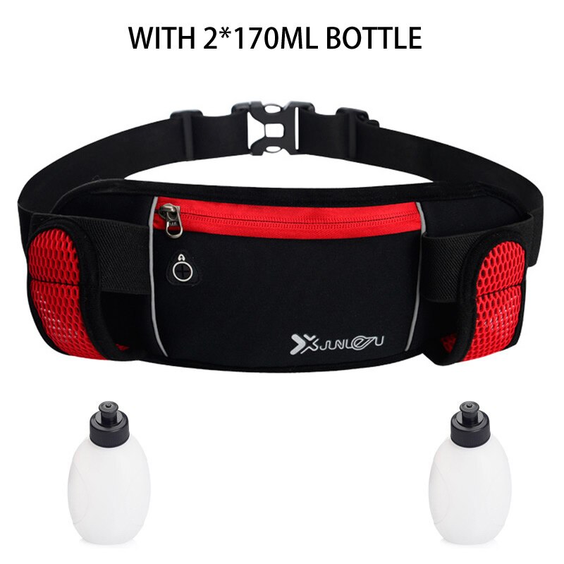 Riñoneras ligeras para hombre y mujer, deportivas, para correr, para exteriores, Neopreno, cinturón de hidratación, riñonera, soporte para teléfono deportivo con 2 botellas: Color rojo