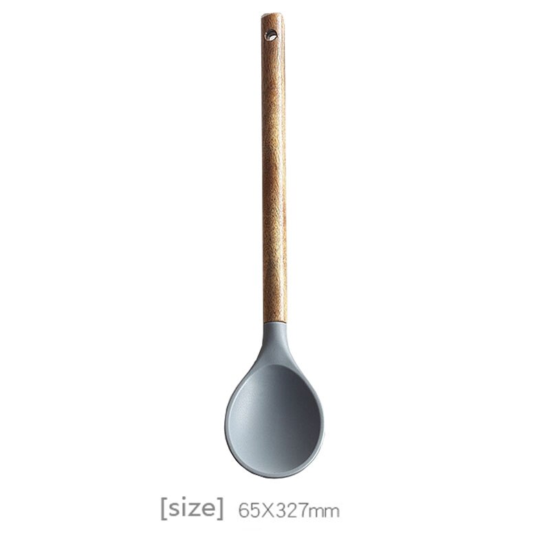 Kitchen Utensils Silica Gel Cooking Spoon Leaky Spoon Acacia Wood Spatula Wooden Handle Silicone Kitchenware Set Spatula: style 7