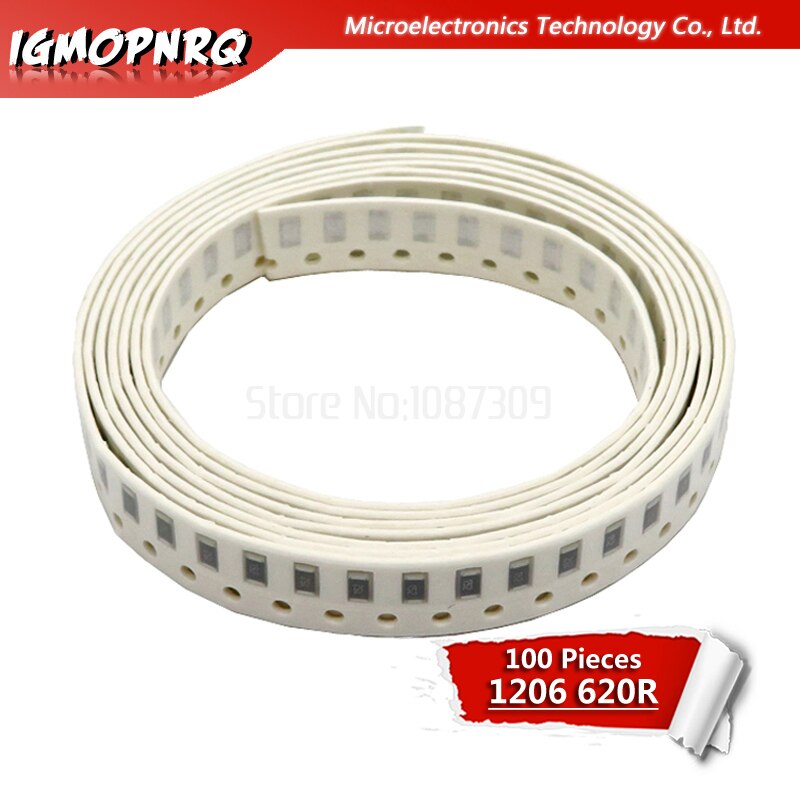 100 stk 1206 smd-modstand 5% 620 ohm chipmodstand 0.25w 1/4w 621 620r