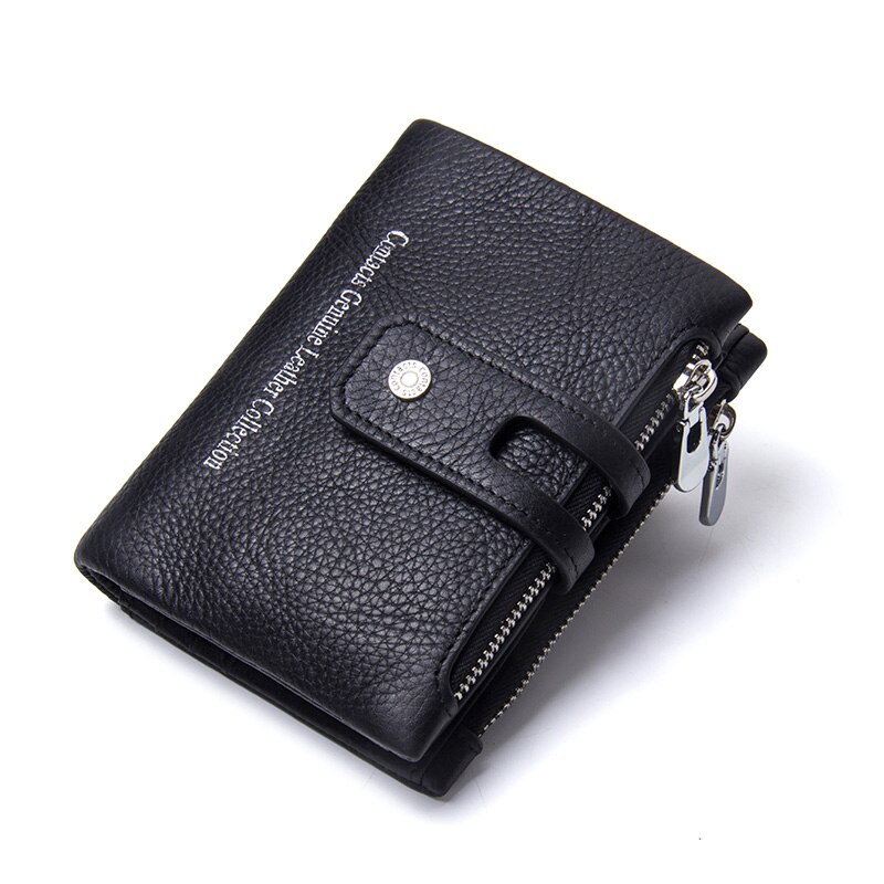 Contacts genuine leather small wallet women short card holder wallets for women hasp female coin purse portfel damski: black