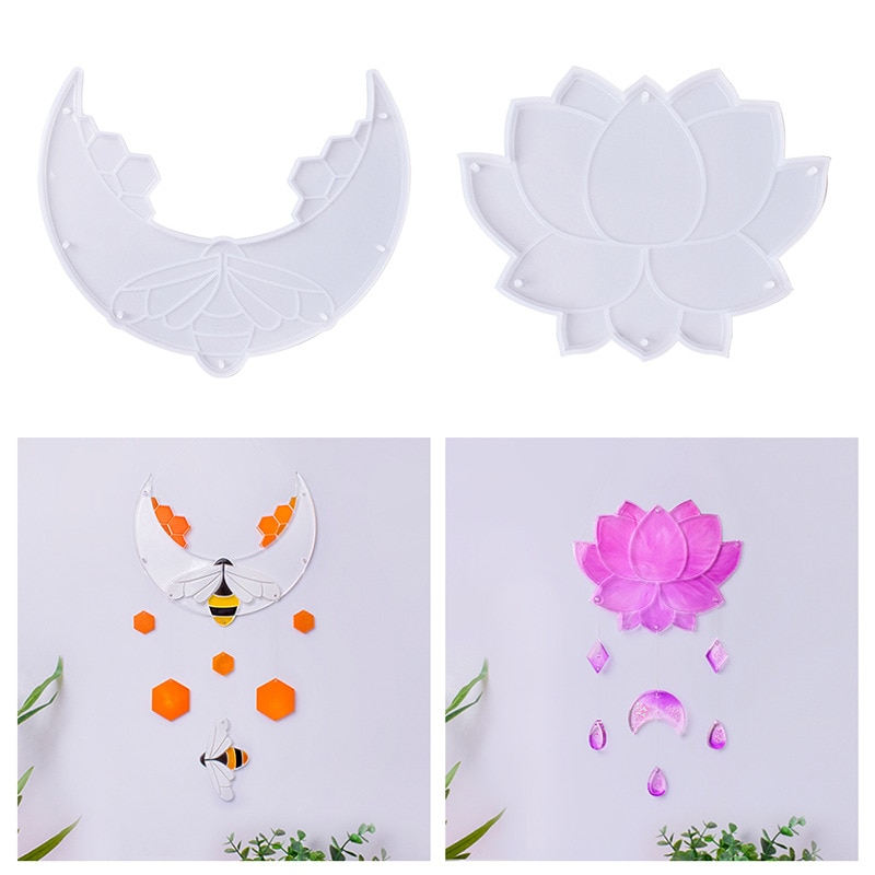 DIY Epoxy Resin Mold Moon Bee Pendant Silicone Mold Wind Chime Lotus Jewelry Pendant Molds