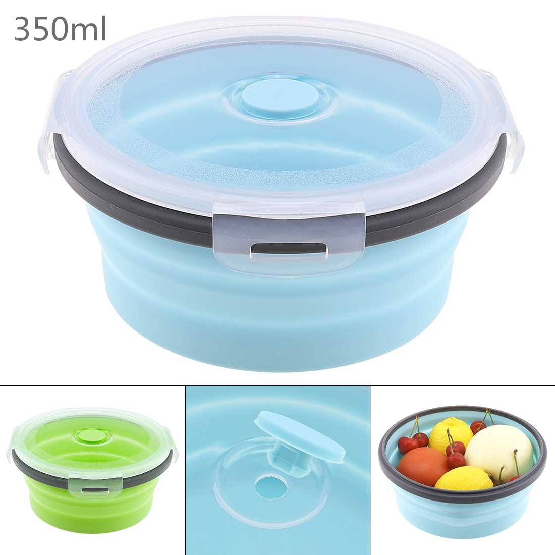 Bol circulaire en Silicone Portable, boîte à déjeuner pliable colorée, boîte à Bento 350/500/800/1200ml avec bouchon en Silicone