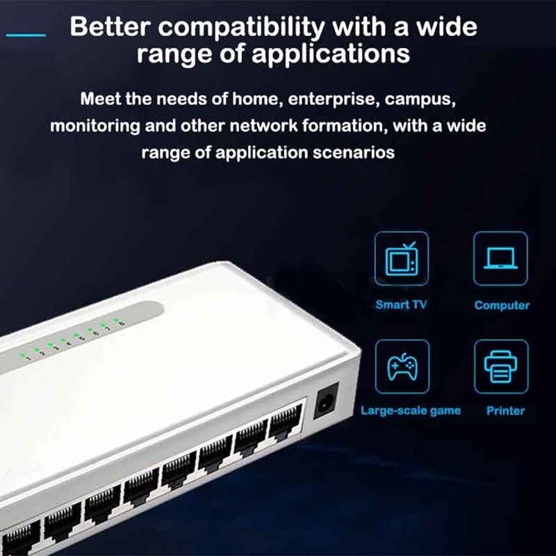 8 Port Gigabit Switch VLAN 1000M Desktops Ethernet Network Switching Hub Shunt 8 Gigabit Uplink Hub